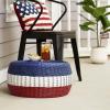 Household Essentials Handwoven Resin Storage Stool Ottoman, Black(Blue Stripe)