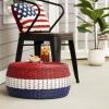 Household Essentials Handwoven Resin Storage Stool Ottoman, Black(Red Stripe)
