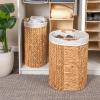 Household Essentials Handwoven Water Hyacinth Oval Hamper Set with Cotton Lining, Natural, Set of 2