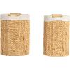 Household Essentials Handwoven Water Hyacinth Oval Hamper Set with Cotton Lining, Natural, Set of 2