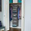 Household Essentials Hanging Cotton Blend Closet Organizer with 6 Storage Shelves, Denim(Grey Linen)