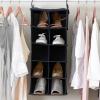 Household Essentials Hanging Cotton Blend and Plastic Closet Shoe Organizer with 10 Storage Compartments, Denim(Denim)
