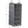 Household Essentials Hanging Cotton Blend and Plastic Closet Shoe Organizer with 10 Storage Compartments, Denim(Gray)