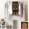 Household Essentials Hanging Cotton Blend and Plastic Closet Shoe Organizer with 10 Storage Compartments, Denim(Latte)