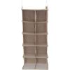 Household Essentials Hanging Cotton Blend and Plastic Closet Shoe Organizer with 10 Storage Compartments, Denim(Latte)