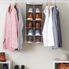Household Essentials Hanging Cotton Blend and Plastic Closet Shoe Organizer with 10 Storage Compartments, Denim(Silver)