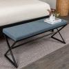 Household Essentials Harper Metal Bench with Boucle Upholstered Cushion, Blue-Grey and Black(Blue-grey)