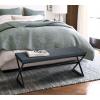 Household Essentials Harper Metal Bench with Boucle Upholstered Cushion, Blue-Grey and Black(Blue-grey)