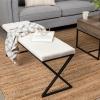 Household Essentials Harper Metal Bench with Boucle Upholstered Cushion, Blue-Grey and Black(Cream)