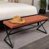 Household Essentials Harper Metal Bench with Boucle Upholstered Cushion, Blue-Grey and Black(Terracotta)