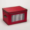 Household Essentials Holiday Stemware Storage Box, Windowed Storage with Lid, 12 Storage Compartments, Double Handles, Perfect for Storing Special Occasion Glassware, Red with Green Trim(Red)