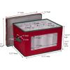 Household Essentials Holiday Stemware Storage Box, Windowed Storage with Lid, 12 Storage Compartments, Double Handles, Perfect for Storing Special Occasion Glassware, Red with Green Trim(Red)