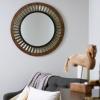 Household Essentials Household Essentials Wood Framed Sunburst Metal Mirror, Brown(Wood and Metal)