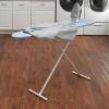 Household Essentials Ironing Board with Steel Top and Striped Design, Blue and White