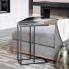 Household Essentials Jamestown C-Shaped for Accessibility Side End Table Rustic Texture Slate Concrete and Black Metal(Walnut)