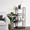 Household Essentials Jamestown Narrow 4 Shelf Open Storage Bookshelf Ashwood Rustic Wood Grain and Black Metal