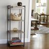 Household Essentials Jamestown Narrow 4 Shelf Open Storage Bookshelf Ashwood Rustic Wood Grain and Black Metal