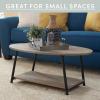 Household Essentials Jamestown Oval Coffee Table with Storage Shelf Rustic Slate Concrete and Black Metal(Ashwood)
