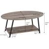 Household Essentials Jamestown Oval Coffee Table with Storage Shelf Rustic Slate Concrete and Black Metal(Ashwood)