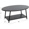 Household Essentials Jamestown Oval Coffee Table with Storage Shelf Rustic Slate Concrete and Black Metal(Black Oak)