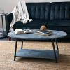 Household Essentials Jamestown Oval Coffee Table with Storage Shelf Rustic Slate Concrete and Black Metal(Grey)
