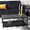 Household Essentials Jamestown Rectangular Coffee Table with Storage Shelf Coastal Oak Rustic Wood Grain and White Metal(Black)