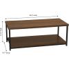 Household Essentials Jamestown Rectangular Coffee Table with Storage Shelf Coastal Oak Rustic Wood Grain and White Metal(Brown)