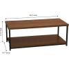Household Essentials Jamestown Rectangular Coffee Table with Storage Shelf Coastal Oak Rustic Wood Grain and White Metal(Brown)