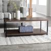 Household Essentials Jamestown Rectangular Coffee Table with Storage Shelf Coastal Oak Rustic Wood Grain and White Metal(Brown)