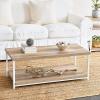 Household Essentials Jamestown Rectangular Coffee Table with Storage Shelf Coastal Oak Rustic Wood Grain and White Metal(Distressed White)