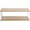 Household Essentials Jamestown Rectangular Coffee Table with Storage Shelf Coastal Oak Rustic Wood Grain and White Metal(Distressed White)