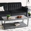 Household Essentials Jamestown Rectangular Coffee Table with Storage Shelf Coastal Oak Rustic Wood Grain and White Metal(Grey)