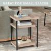 Household Essentials Jamestown Rectangular Side End Table with Storage Shelves Rustic Slate Concrete and Black Metal(Ashwood)