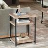 Household Essentials Jamestown Rectangular Side End Table with Storage Shelves Rustic Slate Concrete and Black Metal(Ashwood)