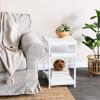 Household Essentials Jamestown Rectangular Side End Table with Storage Shelves Rustic Slate Concrete and Black Metal(Scandinavian White)