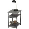 Household Essentials Jamestown Rectangular Side End Table with Storage Shelves Rustic Slate Concrete and Black Metal(Slate)