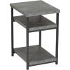 Household Essentials Jamestown Rectangular Side End Table with Storage Shelves Rustic Slate Concrete and Black Metal(Slate)