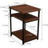 Household Essentials Jamestown Rectangular Side End Table with Storage Shelves Rustic Slate Concrete and Black Metal(Walnut)