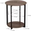 Household Essentials Jamestown Round Side End Table with Storage Shelf Mid Century Walnut Wood Grain and Black Metal(Ashwood)