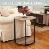 Household Essentials Jamestown Round Side End Table with Storage Shelf Mid Century Walnut Wood Grain and Black Metal(Ashwood)