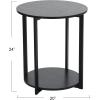 Household Essentials Jamestown Round Side End Table with Storage Shelf Mid Century Walnut Wood Grain and Black Metal(Black Oak)