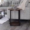 Household Essentials Jamestown Round Side End Table with Storage Shelf Mid Century Walnut Wood Grain and Black Metal(Walnut)