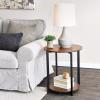 Household Essentials Jamestown Round Side End Table with Storage Shelf Mid Century Walnut Wood Grain and Black Metal(Walnut)