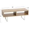 Household Essentials Jamestown TV Stand Coffee Table with Rectangular Storage Compartments Coastal Oak Rustic Wood Grain and White Metal(Distressed White)