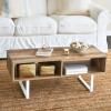 Household Essentials Jamestown TV Stand Coffee Table with Rectangular Storage Compartments Coastal Oak Rustic Wood Grain and White Metal(Distressed White)