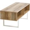 Household Essentials Jamestown TV Stand Coffee Table with Rectangular Storage Compartments Coastal Oak Rustic Wood Grain and White Metal(Distressed White)