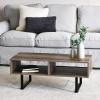 Household Essentials Jamestown TV Stand Coffee Table with Rectangular Storage Compartments Coastal Oak Rustic Wood Grain and White Metal(Taupe)
