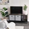 Household Essentials Jamestown TV Stand Coffee Table with Square Cube Storage Compartments Ashwood Rustic Wood Grain and Black Metal(Taupe)