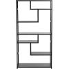 Household Essentials Jamestown Tall 6 Shelf Open Storage Bookshelf Black Oak Wood Grain and Black Metal(Black)