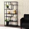 Household Essentials Jamestown Tall 6 Shelf Open Storage Bookshelf Black Oak Wood Grain and Black Metal(Black)